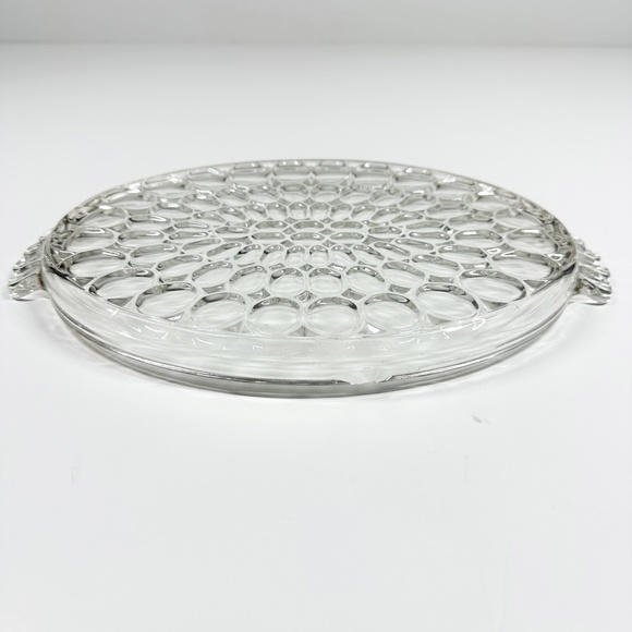 vintage Jeannette 12" Handled glass Tray Thumbprint gold trim platter glassware - Picture 9 of 11